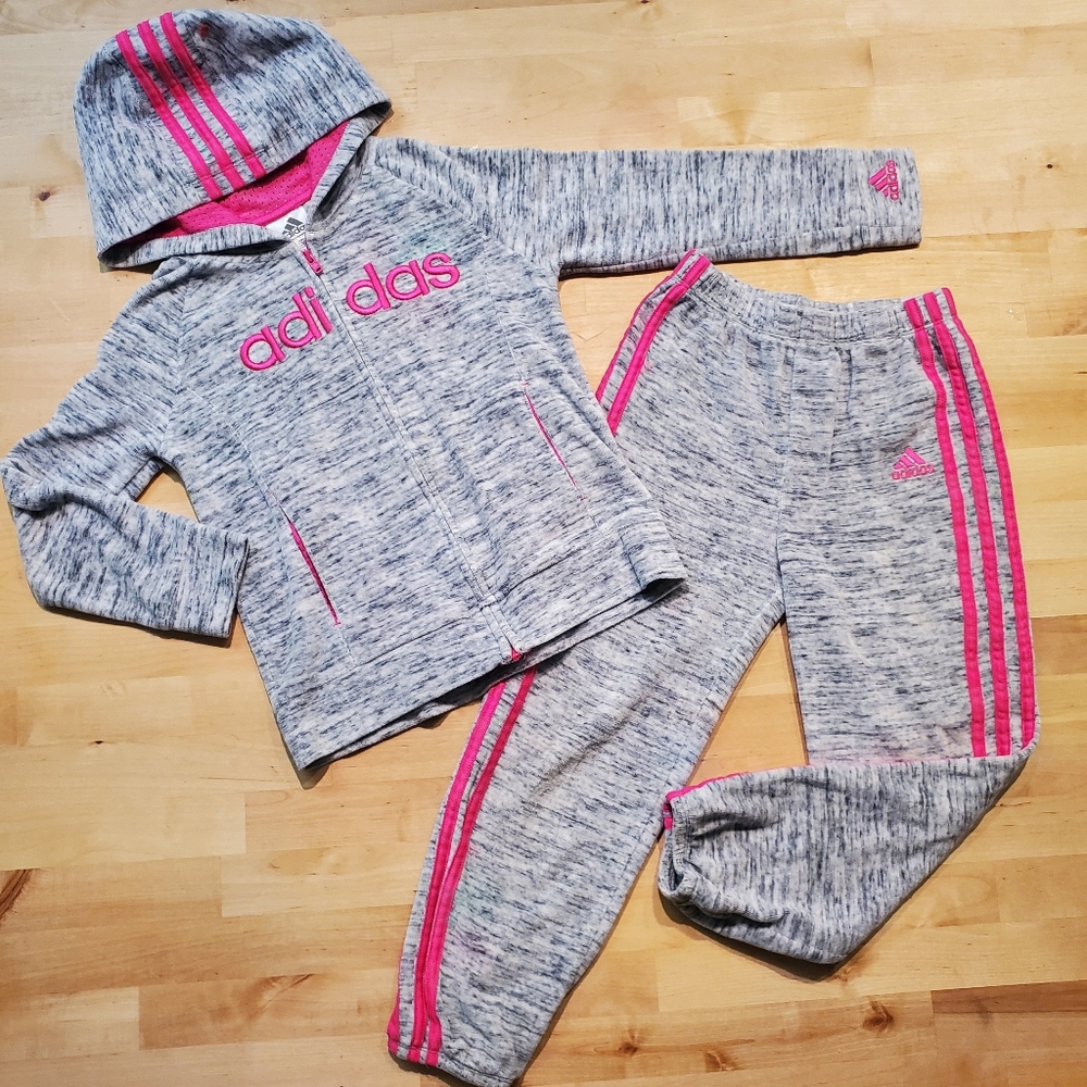 Adidas Girls Gray and Pink Tracksuit With Zipup Hoodie Size 6X